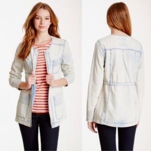 Jack by BB Dakota Lightweight collarless denim zip jacket cinched waist JE10744